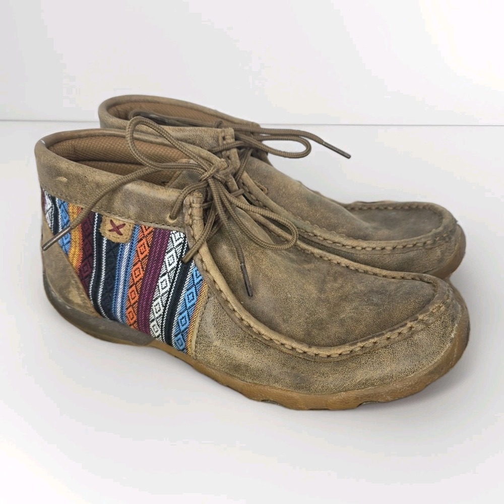 Twisted X Chukka Boots Moccasin Size 8 Brown Leather Southwestern Stripe WDM0105
